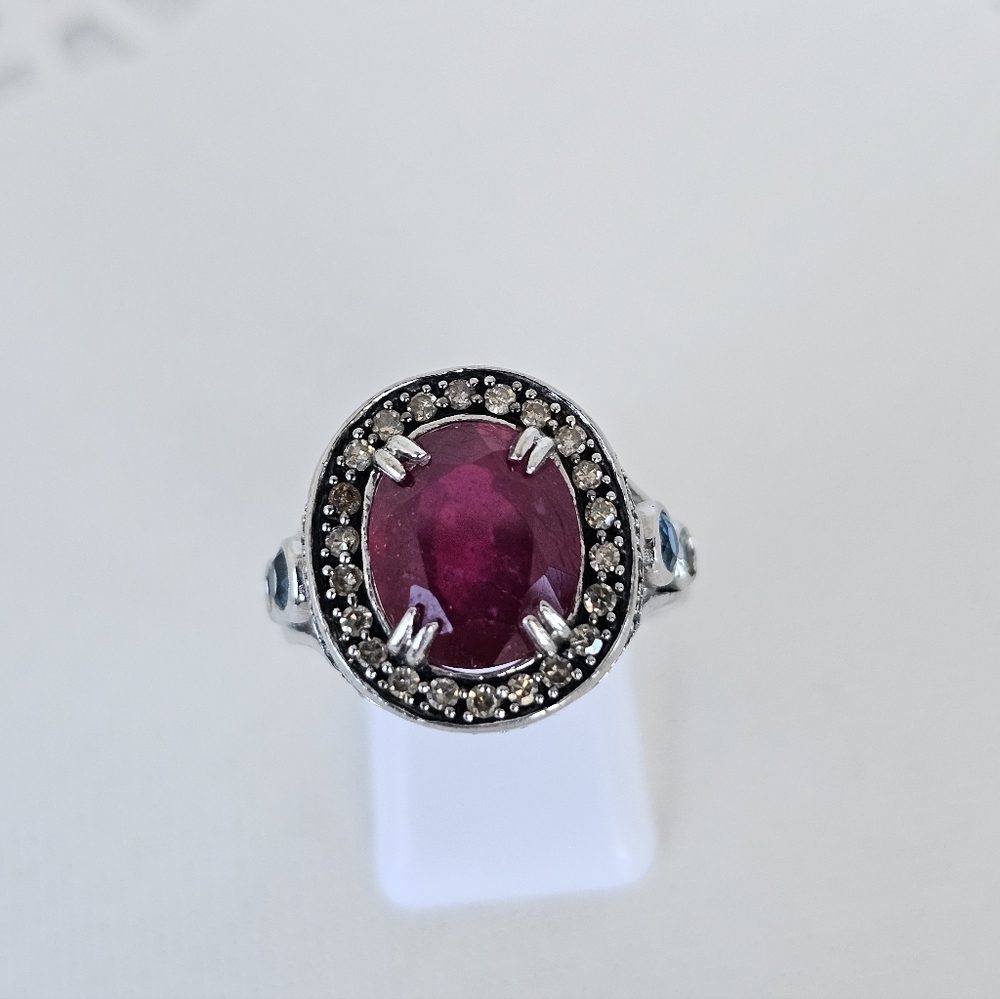 Genuine Rarities Carol Brodie Ruby, Champagne Diamonds & Blue Topaz Sz 7.75 - Picture 17 of 17